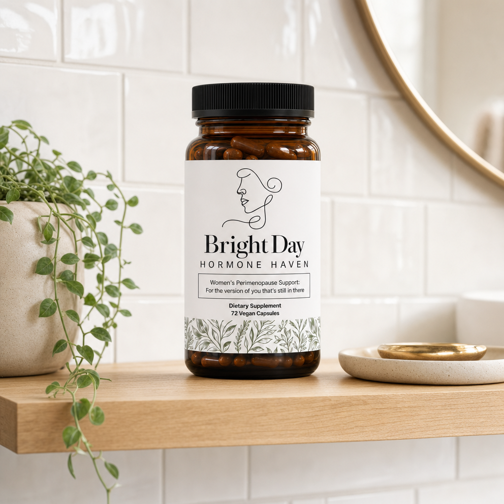 Hormone Haven on a bathroom shelf