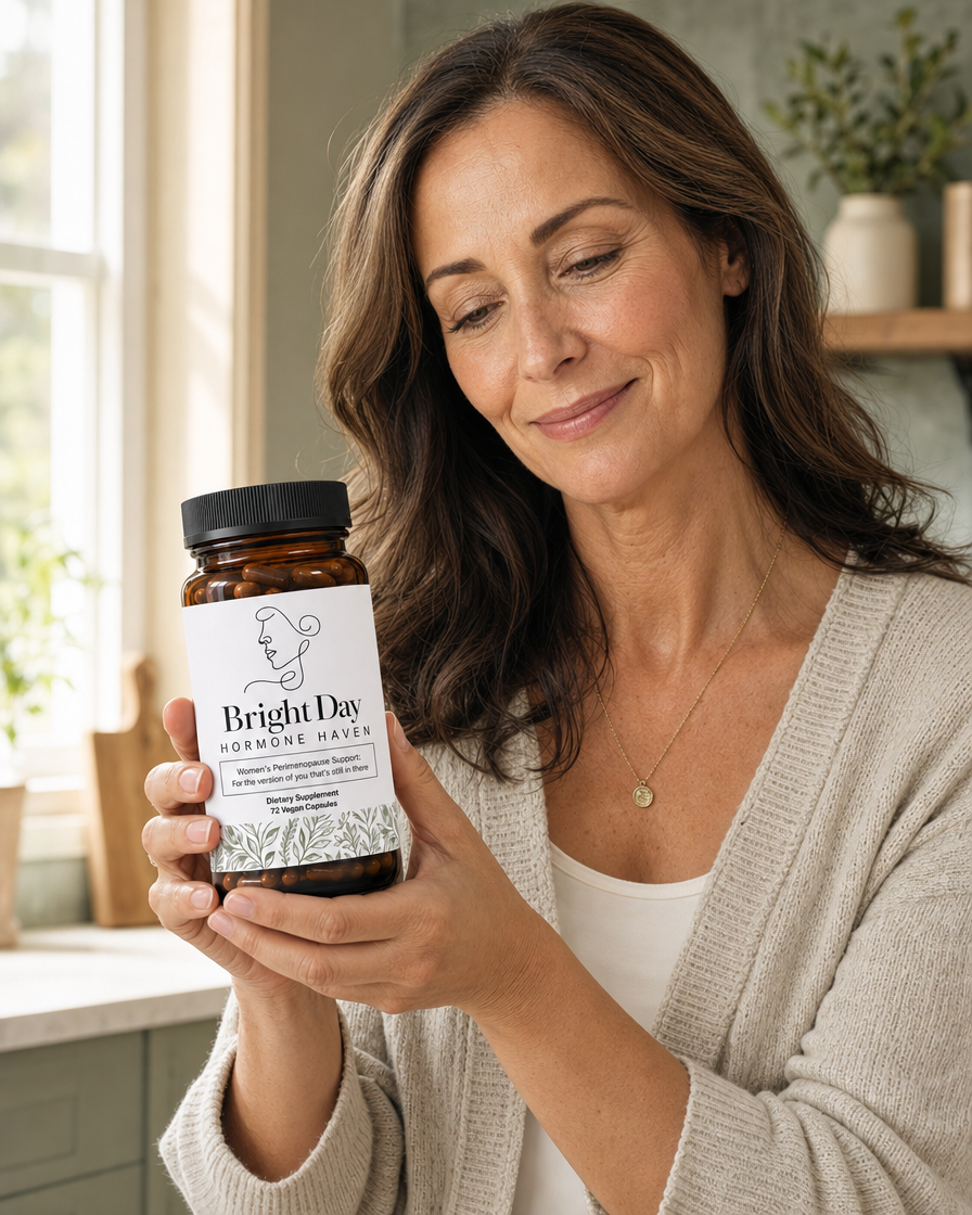 Illustrative image of a woman reading the Hormone Haven label